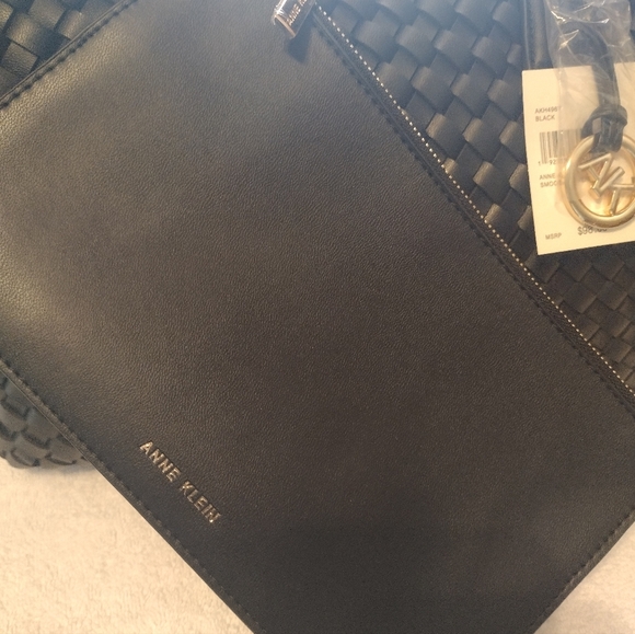 Anne Klein Black Smooth Woven Tote with Pouch